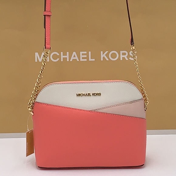 Michael Kors Jet Set Travel Medium Logo Dome Crossbody Grapefruit Multi Color - Picture 9 of 16